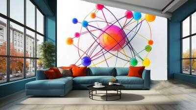 3D, atom, infographic, abstract, line and shape, colorful, bright future, white background Wall mural