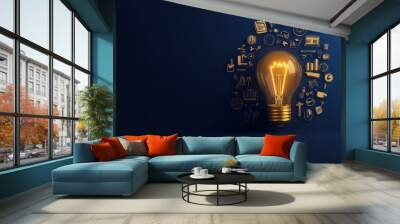 3D image of a light bulb. The light bulb is surrounded by various doodles and symbols that represent different aspects of success Wall mural