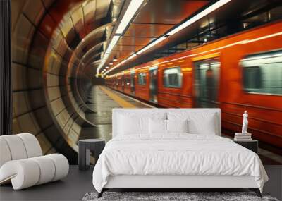 A futuristic subway running fast, action blur effect Wall mural