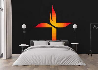 Methodist church cross and flame. Vector Wall mural