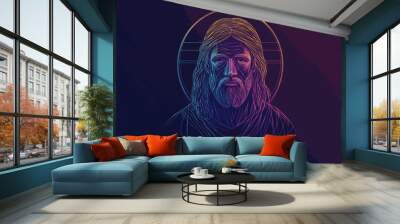 Thin line icon of jesus christ, logo, vector Wall mural