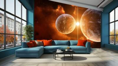 Two Planets with Nebula on background Wall mural