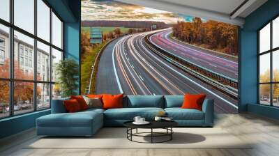 Langzeitbelichtung - Autobahn - Strasse - Traffic - Travel - Background - Line - Ecology - Highway - Night Traffic - Light Trails - Sunset - Sunrise - High quality photo Wall mural