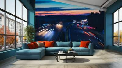 Traffic on the Highway - Travel - Background - Line - Ecology - Long Exposure - Motorway - Night Traffic - Light Trails - High Quality Photo	 Wall mural