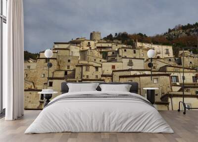 Pesche - Isernia - Molise - Ancient stone houses of a characteristic Molise village - Italy Wall mural