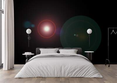 Camera lens flare dark background and lenses reflections Wall mural