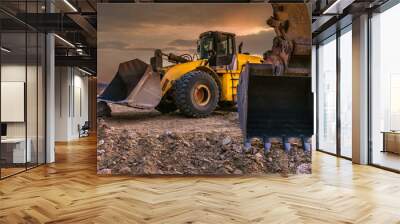 Excavators working on a construction site Wall mural