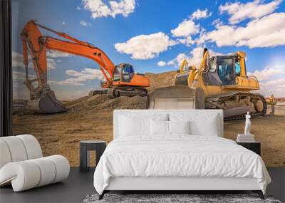 Various machinery and equipment for road construction or civil engineering Wall mural