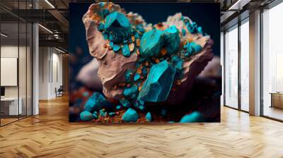 image created with AI simulating a photograph of a turquoise stone. Turquoise or calaite is a mineral of class 8 (phosphates). It is a phosphate of aluminum and copper. Wall mural