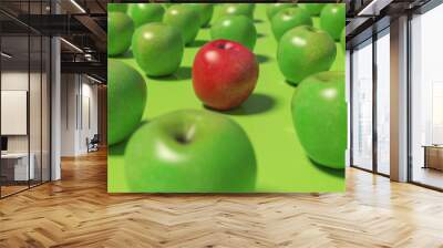 one red apple in a group of green apples Wall mural