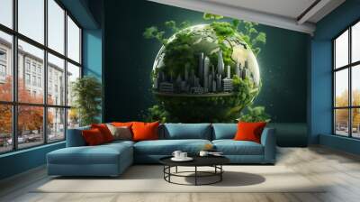 sustainable environmental friendly goal development green business strategy global net zero carbon neutral target emission reduction Wall mural