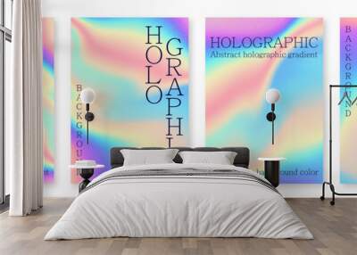 Multicolored bright background with iridescent tints of color. Holographic effect, color gradient transitions. Wall mural