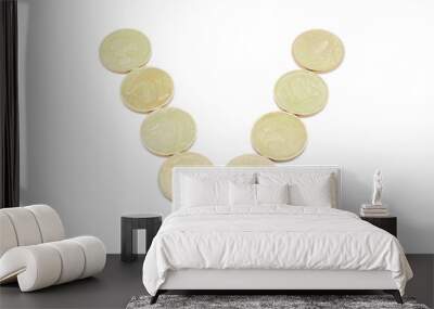 Letters of coins on a white background Wall mural