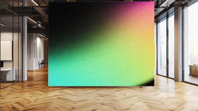 Grainy noisy background, abstract color gradient shape, vibrant glowing rainbow yellow green pink blue black noise texture banner design Wall mural