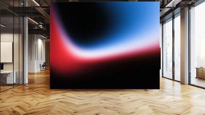 Red blue white fluid colors wave on black grainy background, neon colors noise texture large banner, copy space Wall mural