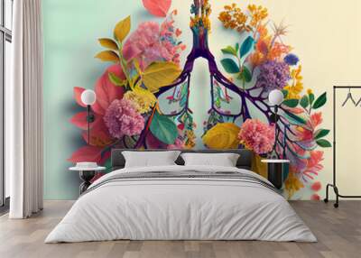 Nature's Lungs: An Illustration of Breathing in Colorful Flowers. Generative AI Wall mural