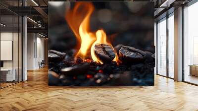 coals burning in a fireplace Wall mural