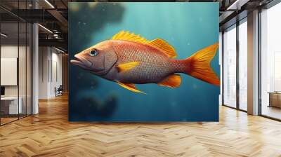 Isolated goldfish swimming in a blue aquarium tank Wall mural