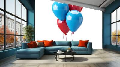 Red and white balloons isolated on white background with red and blue balloons in a festive party decoration theme Wall mural