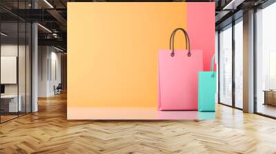 Colorful shopping bags against vibrant background, ideal for retail, fashion, or online store imagery. Wall mural