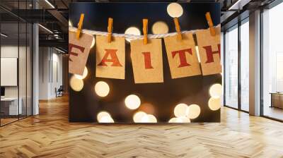 Faith Concept Clipped Cards and Lights Wall mural