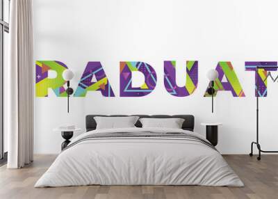 Graduate Concept Retro Colorful Word Art Illustration Wall mural