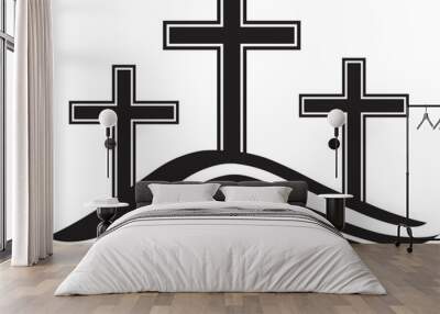 Three Christian Crosses on a Hill Illustration Wall mural