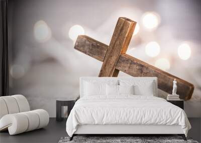 Wooden Christian Cross Background Wall mural