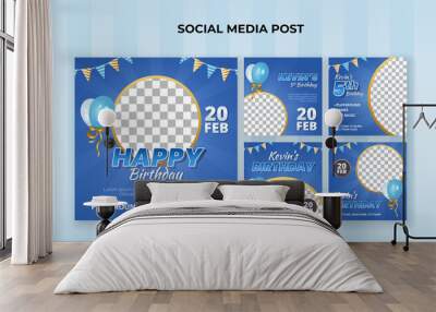 Happy birthday social media post template. Suitable for kids birthday invitation or any other kids event Wall mural