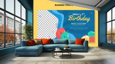 Kids birthday banner template. Suitable for birthday invitation or any other kids event Wall mural