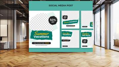 Summer vacation square banner for social media post template. Travel and tourism banner collection Wall mural