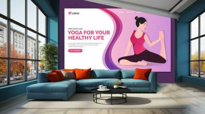 Yoga for your healthy life landing page. Woman doing yoga pose. Web page design for website and mobile website Wall mural