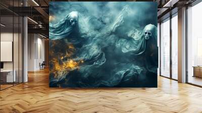 Creepy Halloween Shivering Ghosts with Eerie Vibes Wall mural