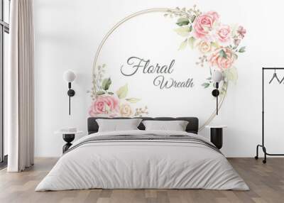 elegant wreath watercolor  spring flower  Wall mural