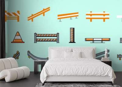 Guardrail and Road barrier vector illustrations isolated on blue background Wall mural