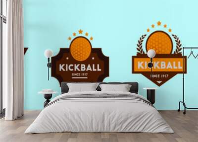 set of kickball logo cartoon icon design template with various models. vector illustration isolated on blue background Wall mural