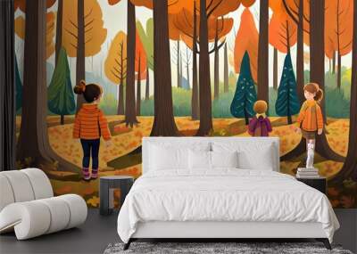 autumn forest wallpaper for the nursery stylized drawing children s illustration Wall mural