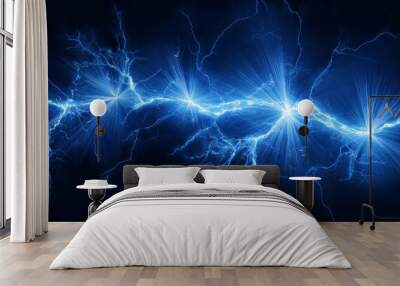 dynamic abstract art of vibrant blue lightning strike captured in high energy motion Wall mural