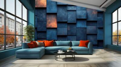 Abstract blue ad gold structure shapes background Wall mural