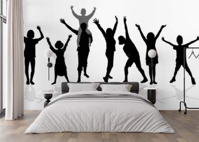 Big family silhouettes, happy father, mother, sons and daughters  Wall mural