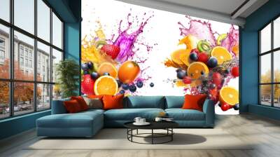 colorful multi-vitamin fruit juice splash variations on transparent background Wall mural