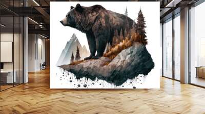 grizzly brown bear in the wilderness visualization on isolated background Wall mural