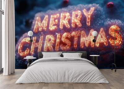 Illuminate Your Holiday Spirit with a Merry Christmas Glow in a Winter Wonderland Setting Wall mural