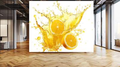 refreshing lemon juice splash liquid explosion on transparent background Wall mural