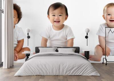 set of smiling, happy, baby toddler kids of different ethnicities sitting . Multicultural concept on transparent background Wall mural