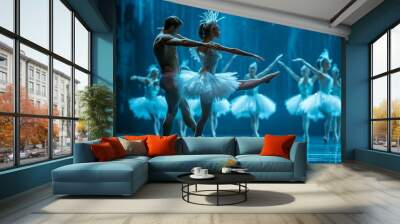 A ballet dancer and a ballet dancer dancing on stage with their dance company Wall mural