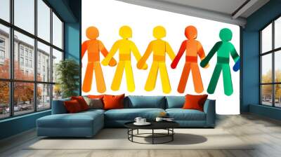 Colorful paper chain of people holding hands in front of each other Wall mural