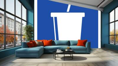 blue, white info sign - cold drink with straw icon Wall mural