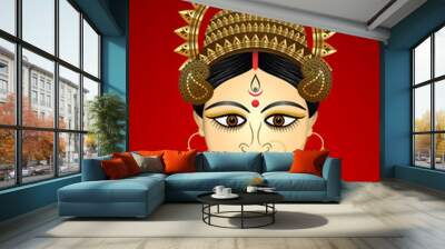 Durga Puja greeting card with beautiful Durga mata face. Wall mural