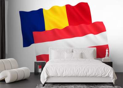 Flags of Austria and Romania on a white background Wall mural